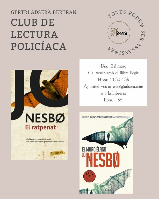 Club de lectura policíaca amb el llibre "El ratpenat" de Jo Nesbo